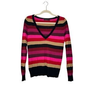 The Limited Lightweight Merino Wool V-Neck Striped Casual Pullover‎ Sweater M